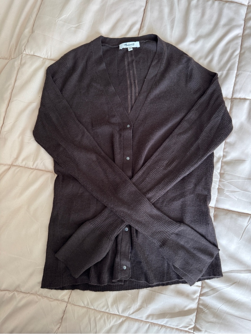 Madewell Silk/Merino Wool Brown V-Neck Cardigan Sweater